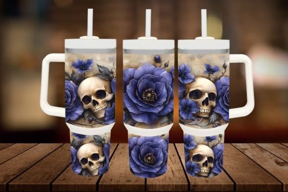 Download Blue Roses and Skulls40oz Tumbler Wrap - Tumbler Collection