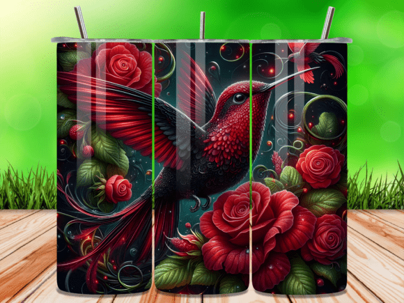 Download Gothic Red Rose Hummingbird Tumbler Wrap - Tumbler Collection