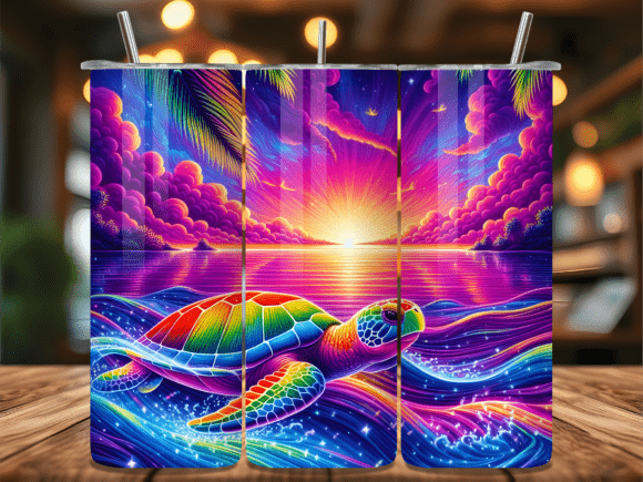 Download Neon Rainbow Sea Turtle Tumbler Wrap - Tumbler Collection