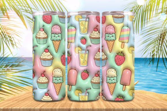 Download 3D Puff Ice-creams Summer Tumbler Wrap | - Tumbler Collection