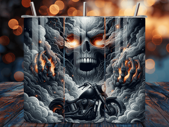 Download Flaming Skull Biker 20oz Tumbler Wrap - Tumbler Collection