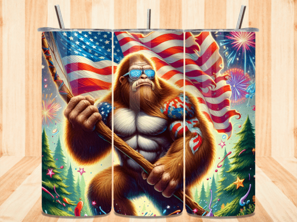Download Patriotic Bigfoot Flag USA Tumbler Wrap - Tumbler Collection
