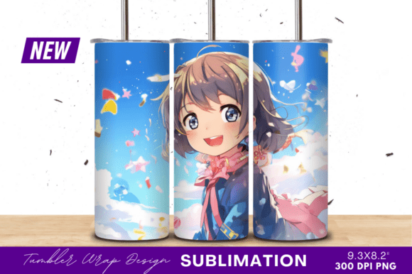 Download Smiling Anime Girl with Confetti Tumbler - Tumbler Collection