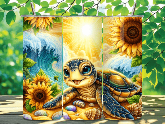 Download Sunflower Sea Turtle Tumbler Wrap Design - Tumbler Collection
