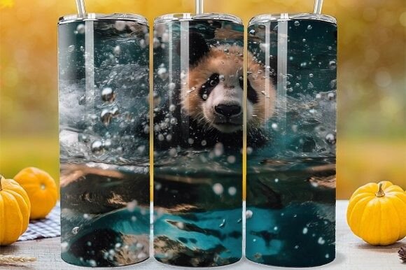 Download Realistic Panda Swimming Tumbler Wrap - Tumbler Collection