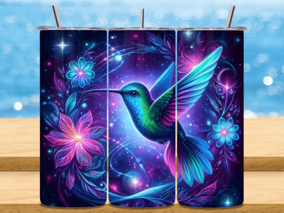 Download Neon Cosmic Hummingbird Tumbler Wrap PNG - Tumbler Collection