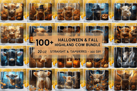 Download Halloween Fall Highland Calf Tumblers Bundle - Tumbler Collection