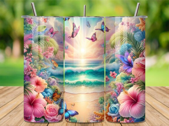 Download Tropical Hibiscus Sea Beach Tumbler Wrap - Tumbler Collection
