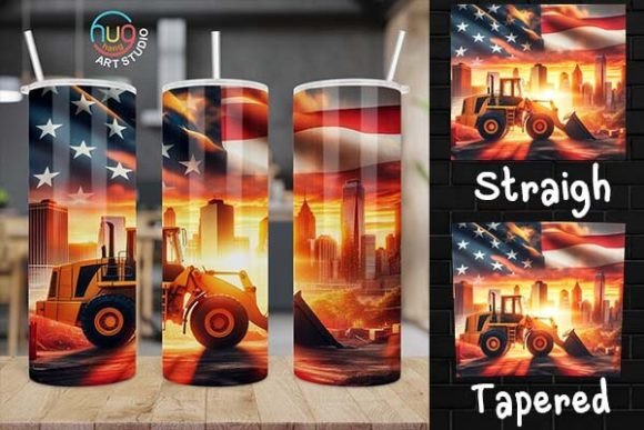 Download Excavator Construction USA Flag Tumbler - Tumbler Collection