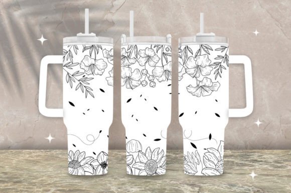 Download Black Floral Line 40oz Tumbler Wrap Png - Tumbler Collection