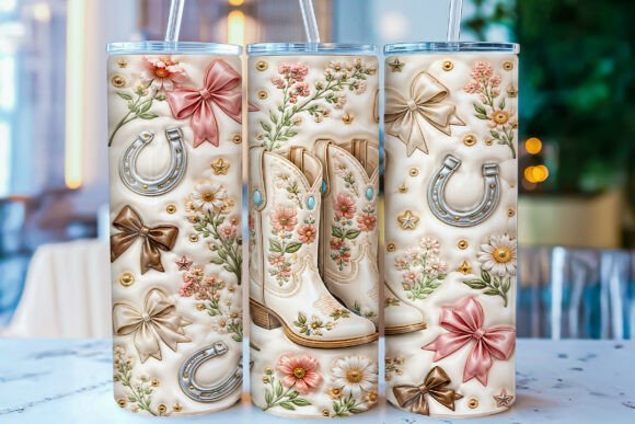 Download 3D Inflated Floral Cowboy Boots Tumbler - Tumbler Collection