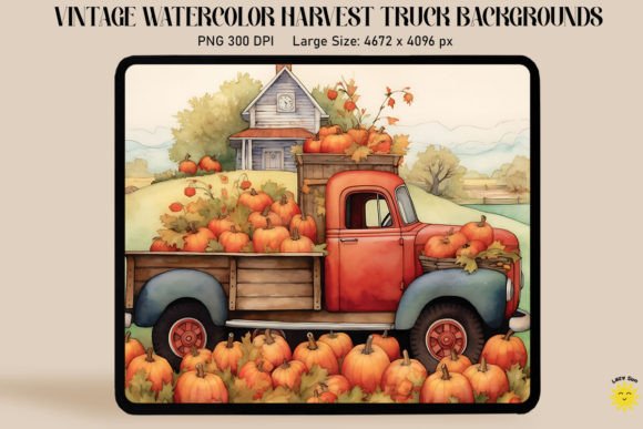 Download Watercolor Vintage Red Truck in Harvest - Vintage red truck Collection
