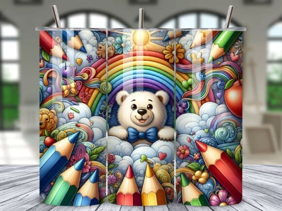 Download Rainbow School Bear Pencil Tumbler Wrap - Tumbler Collection