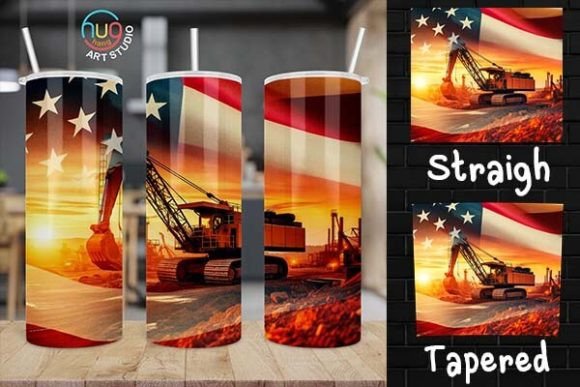 Download Excavator Construction USA Flag Tumbler - Tumbler Collection