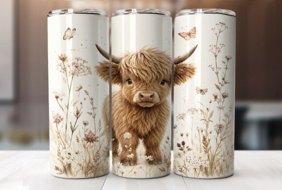 Download Cute Highland Cow Wildflower Tumbler PNG - Tumbler Collection