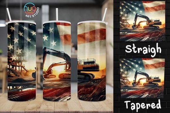 Download Excavator Construction USA Flag Tumbler - Tumbler Collection