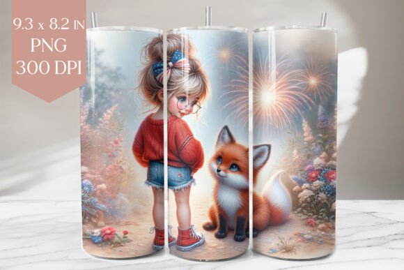 Download 4th of July Girl and Fox Tumbler Wrap - Tumbler Collection