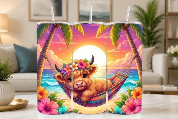 Download Tropical Highland Cow Beach Tumbler Wrap - Tumbler Collection