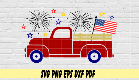 Download 4th of July Vintage Red Truck W USA Flag - Vintage red truck Collection