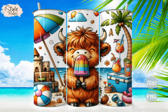 Download Highland Cow Beach Summer Tumbler Wrap - Tumbler Collection