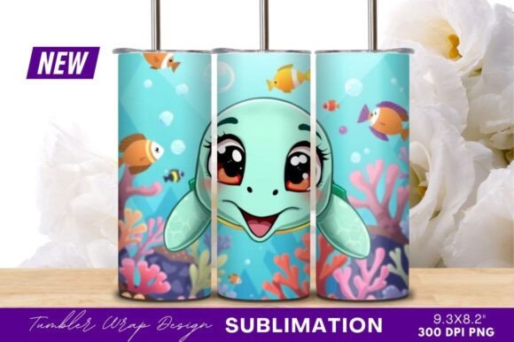 Download Cute Cartoon Turtle Swimming Tumbler - Tumbler Collection