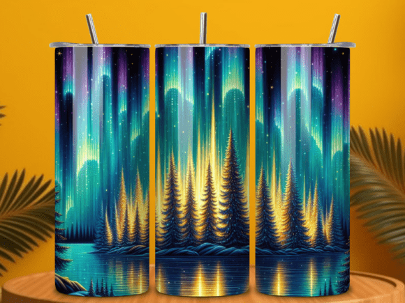 Download Aurora Borealis Forest Lake Tumbler Wrap - Tumbler Collection