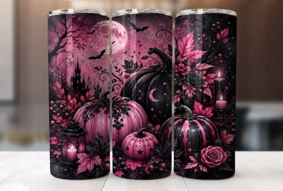 Download Pink Black Halloween Pumpkin Tumbler PNG - Tumbler Collection