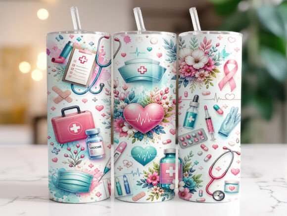 Download Floral Nurse 20oz Skinny Tumbler Wrap - Tumbler Collection