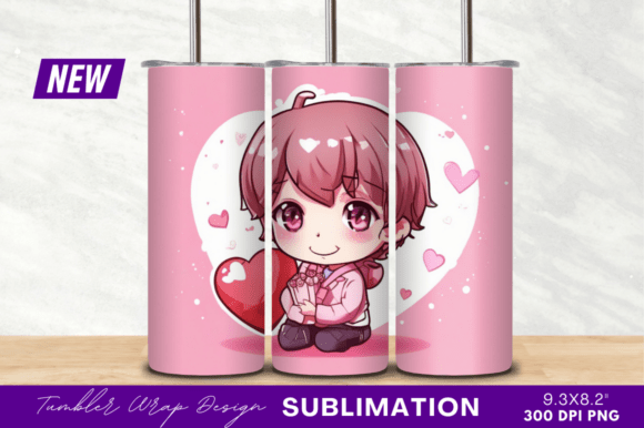 Download Cute Chibi Boy Heart and Flowers Tumbler - Tumbler Collection