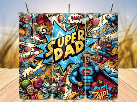 Download Comic Style Super Dad Gift Tumbler Wrap - Tumbler Collection