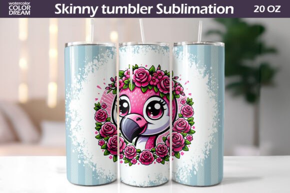 Download Cute Flamingo Roses Tumbler Wrap - Tumbler Collection