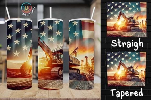 Download Excavator Construction USA Flag Tumbler - Tumbler Collection