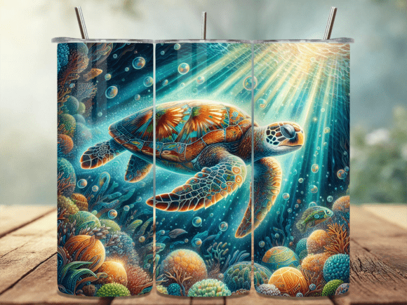 Download Blue Coral Sea Turtle Tumbler Wrap - Tumbler Collection