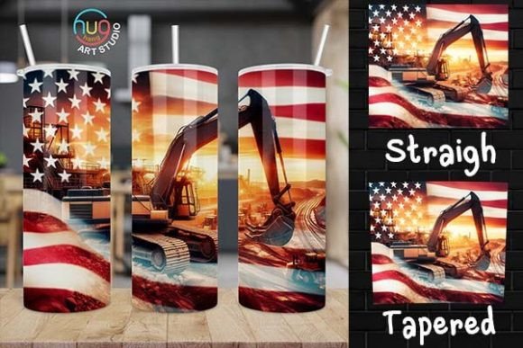 Download Excavator Construction USA Flag Tumbler - Tumbler Collection