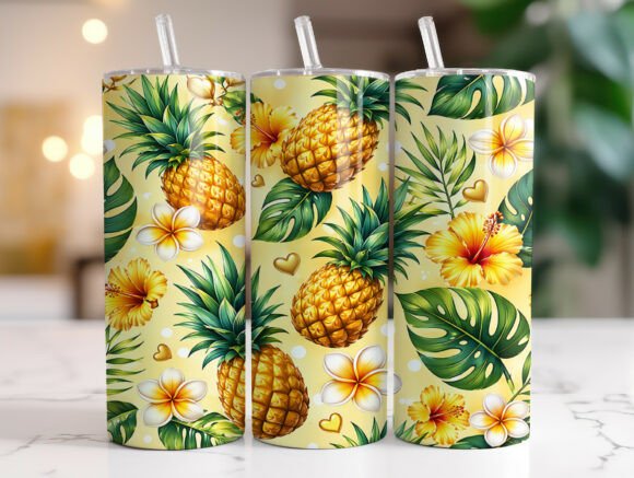 Download Pineapple Plumeria Tropical Tumbler Wrap - Tumbler Collection