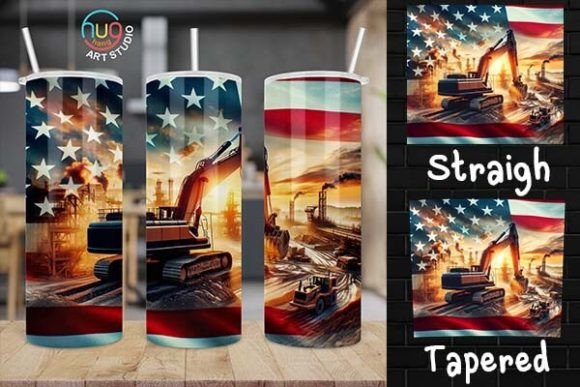 Download Excavator Construction USA Flag Tumbler - Tumbler Collection