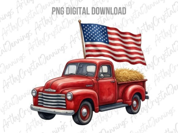 Download Vintage Red Truck USA Flag Patriotic PNG - Vintage red truck Collection