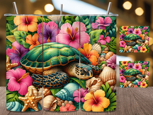 Download Floral Sea Turtle Tropical Tumbler Wrap - Tumbler Collection