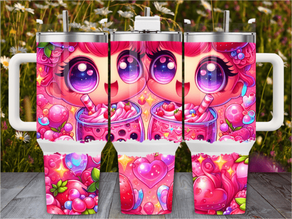 Download Pink Anime Girl Boba 40oz Tumbler Wrap - Tumbler Collection