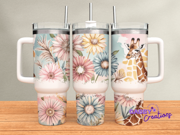 Download 40oz Tumbler Wrap Floral Giraffe PNG - Tumbler Collection
