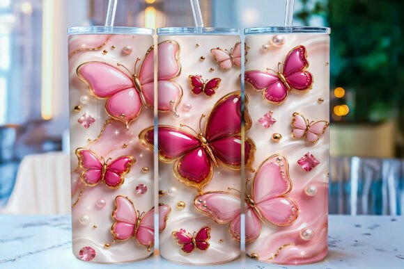 Download 3D Inflated Pink Butterfly Tumbler Wrap - Tumbler Collection