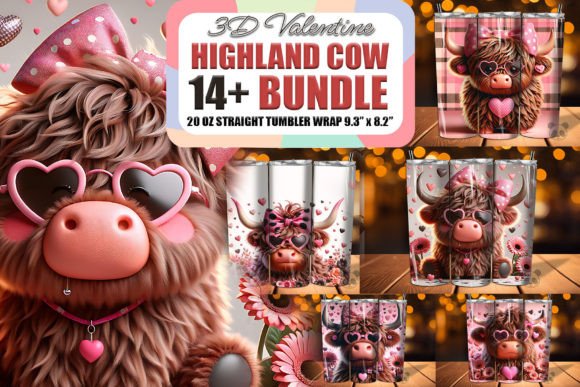 Download Valentine Highland Cow 3D Tumbler Bundle - Tumbler Collection