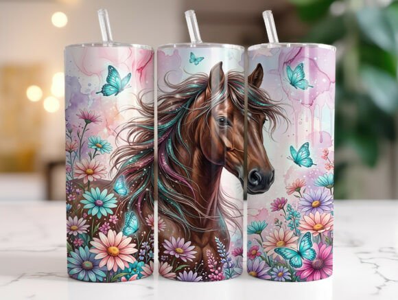 Download Boho Horse Wildflower 20oz Tumbler Wrap - Tumbler Collection