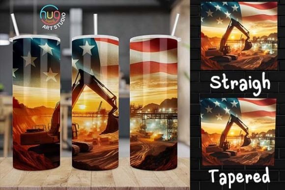 Download Excavator Construction USA Flag Tumbler - Tumbler Collection