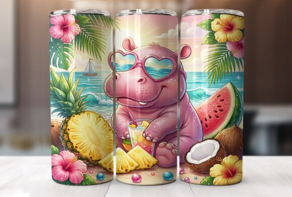 Download Cute Summer Hippo Tropical Tumbler Wrap - Tumbler Collection