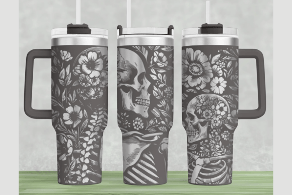 Download Skull Flowers 40oz Laser Tumbler Wrap - Premium Resources
