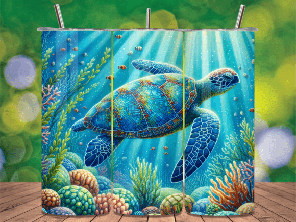 Download Blue Ocean Turtle Swimming Tumbler Wrap - Tumbler Collection