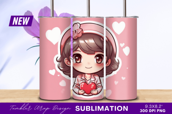 Download Cute Cartoon Nurse Holding Heart Tumbler - Tumbler Collection