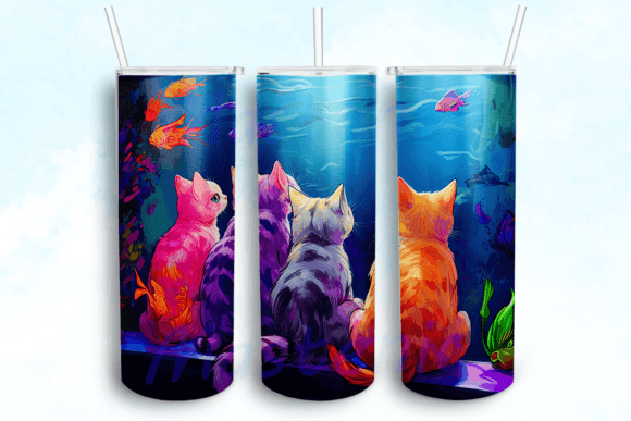 Download Four Cats Colorful Fish Swimming Tumbler - Tumbler Collection