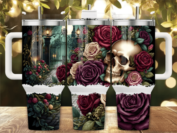 Download Gothic Rose Skull 40oz Tumbler Wrap - Tumbler Collection